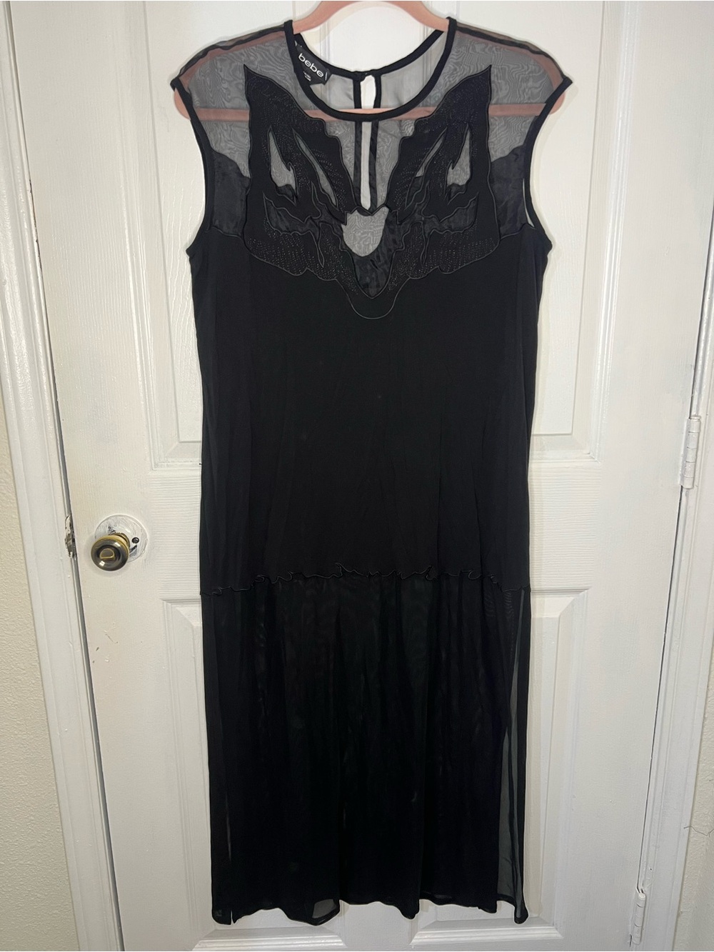 Bebe Women’s Dress Black Embroidered Maxi Tunic Medium NWT